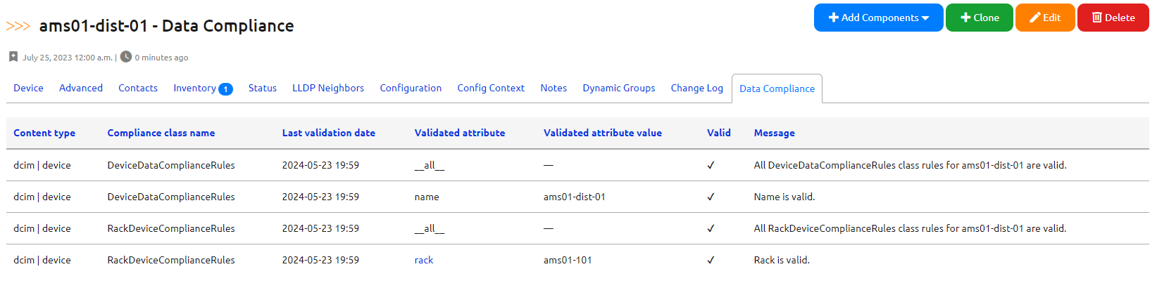 Data Compliance Object Tab View - Compliant