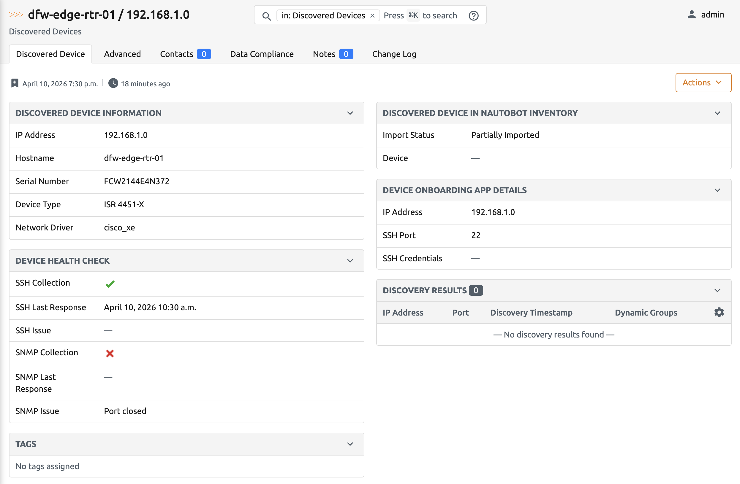 Discovered Device Detail View