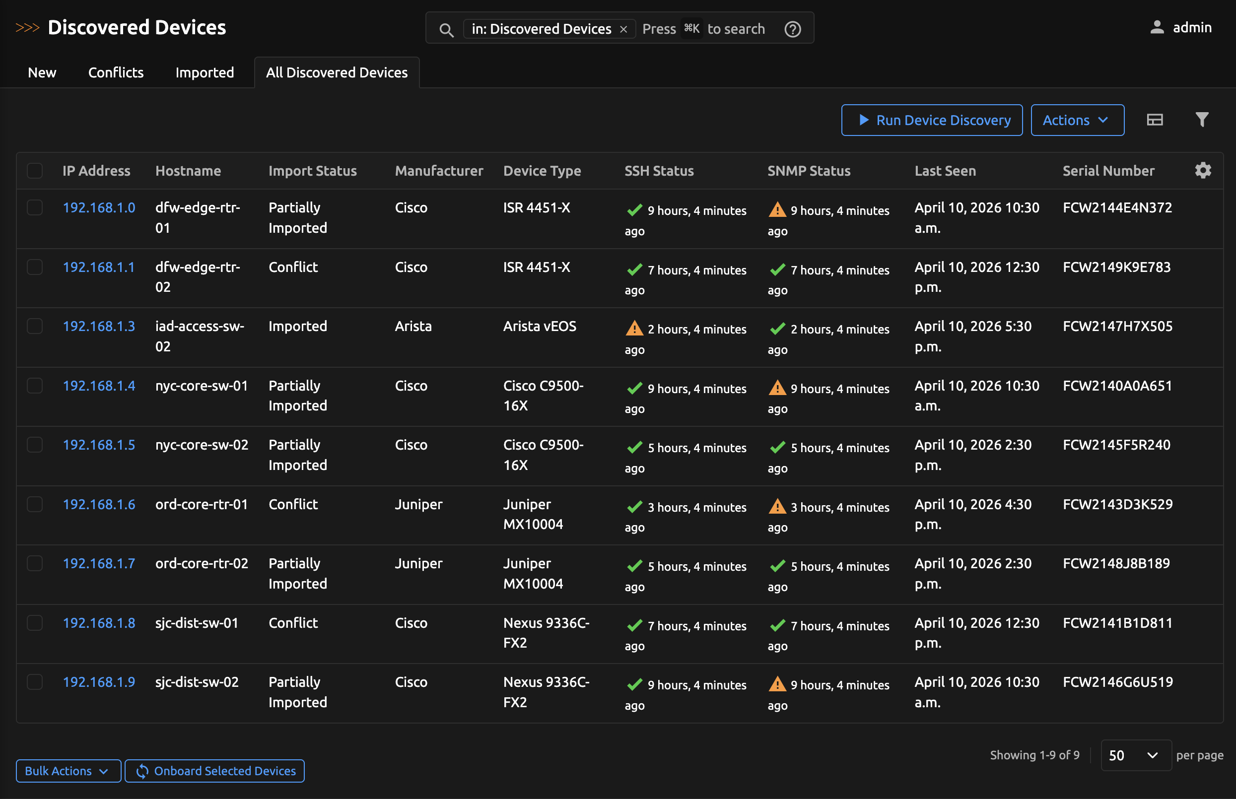 Discovered Devices List View