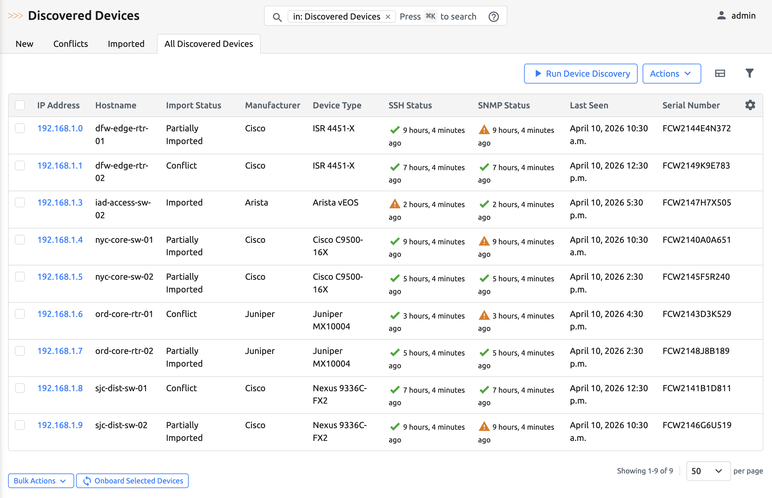 Discovered Devices List View