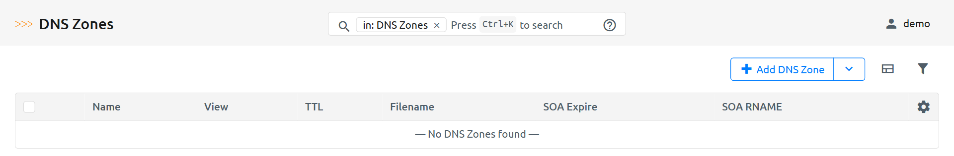 Create a DNS Zone from DNS Zone list page