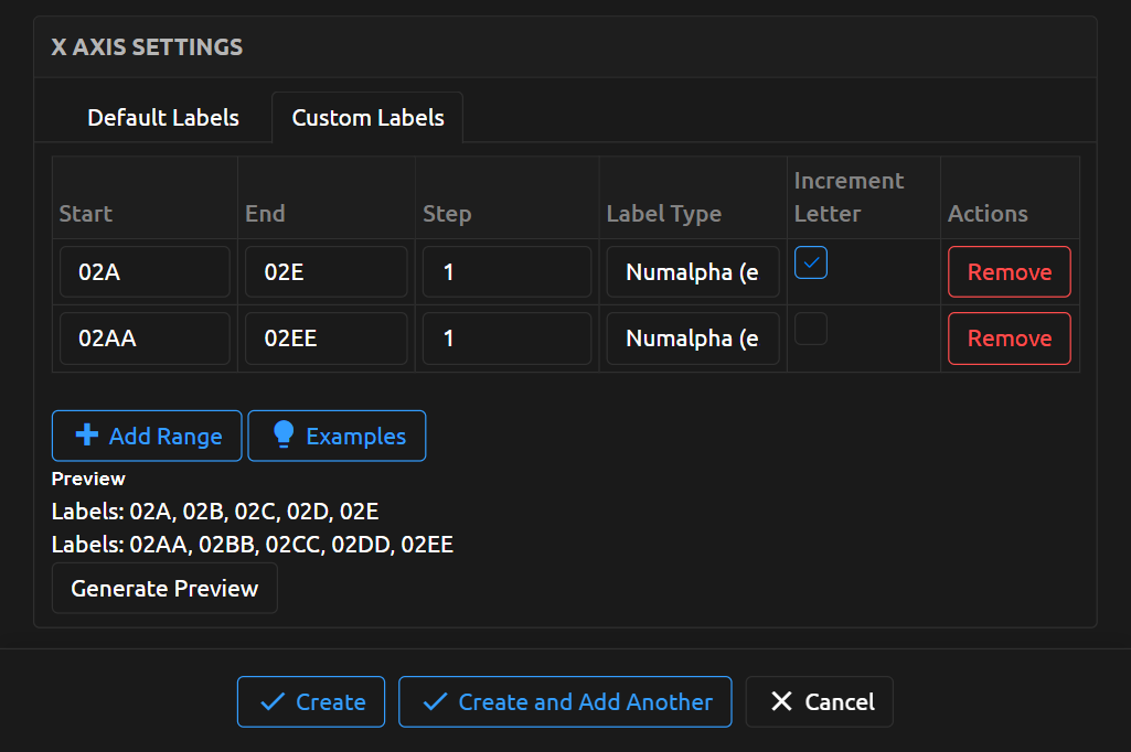Example: Numalpha Multi Range, X Size of 10