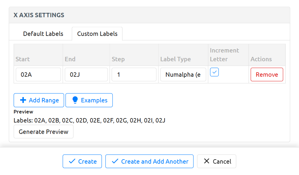 Example: Numalpha Single Range, X Size of 10