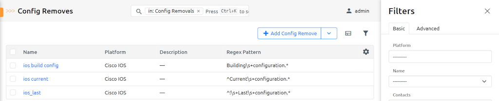 Config Removals View