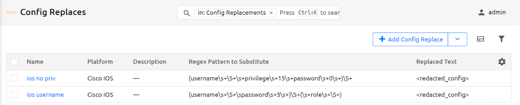 Config Replacements View
