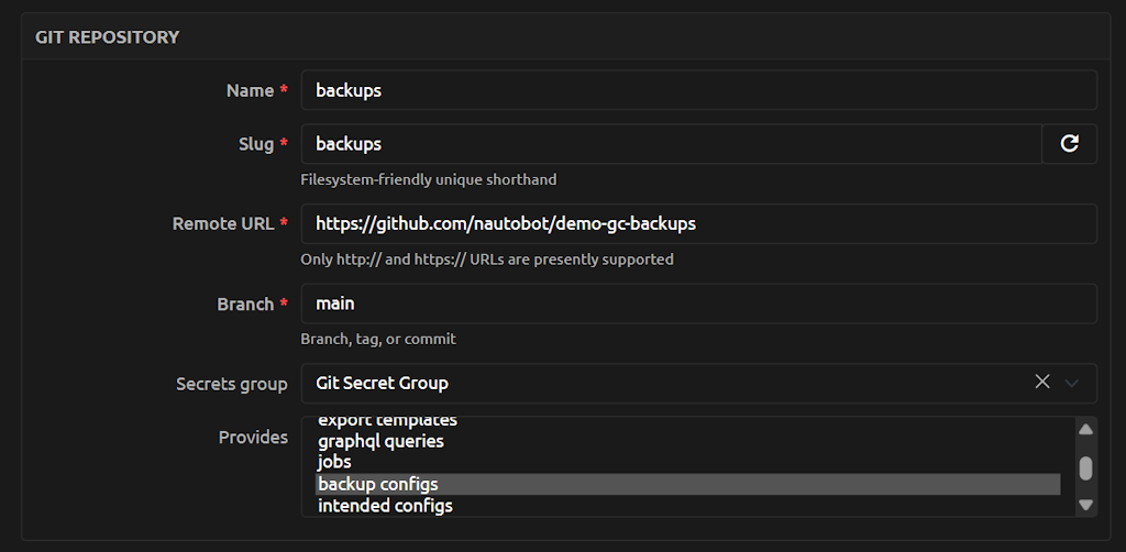 Example Git Backups