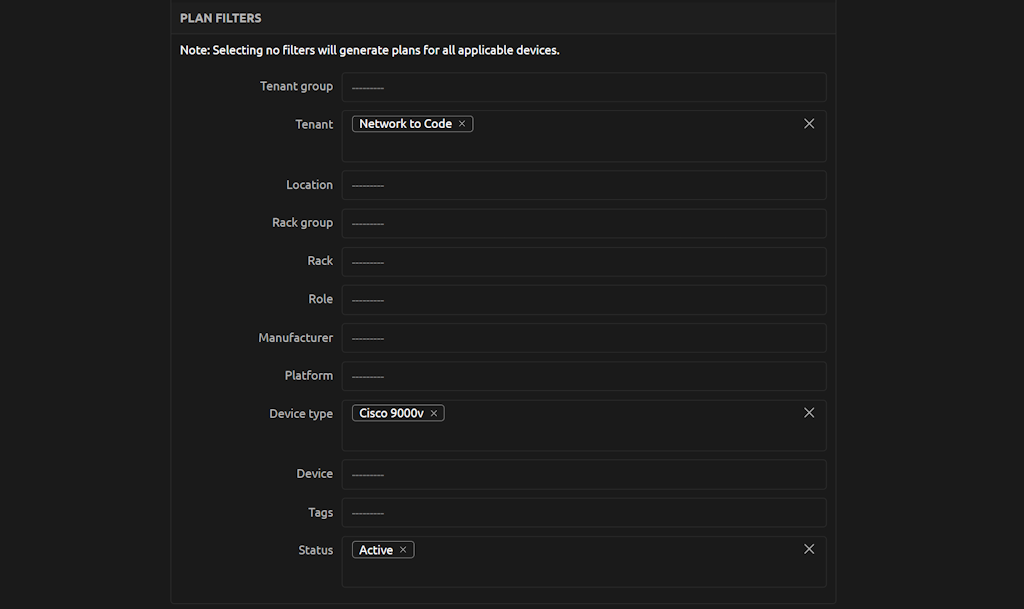 Config Plan Generate Filters