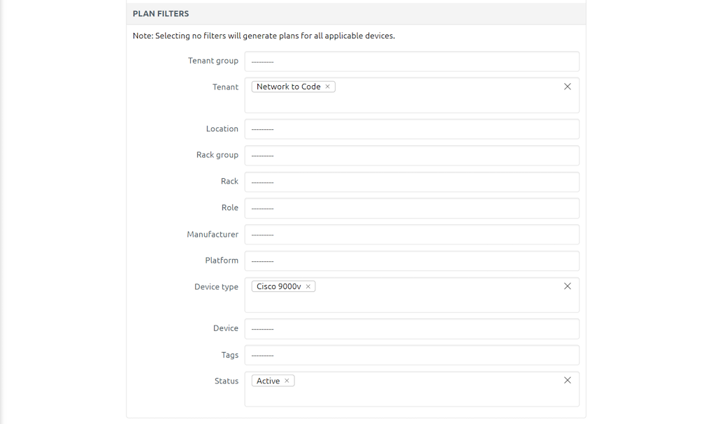 Config Plan Generate Filters