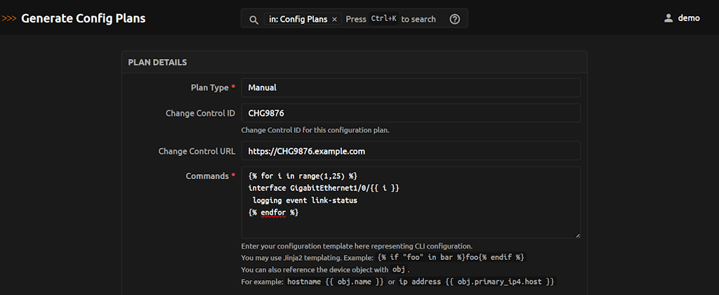 Config Plan Generate Manual