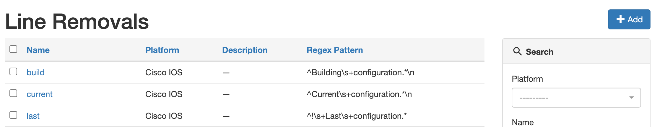 Config Removals View