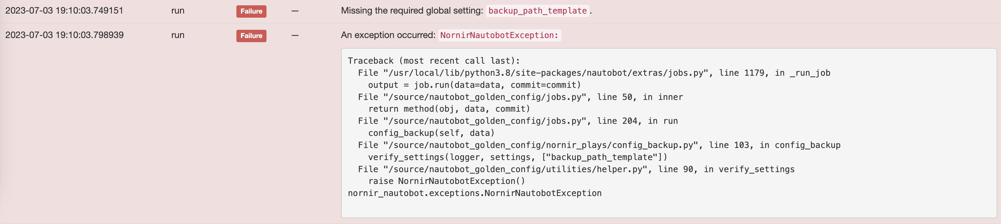 global settings error
