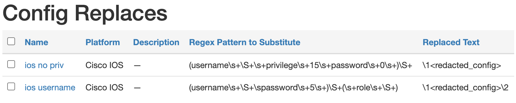 Config Replacements View