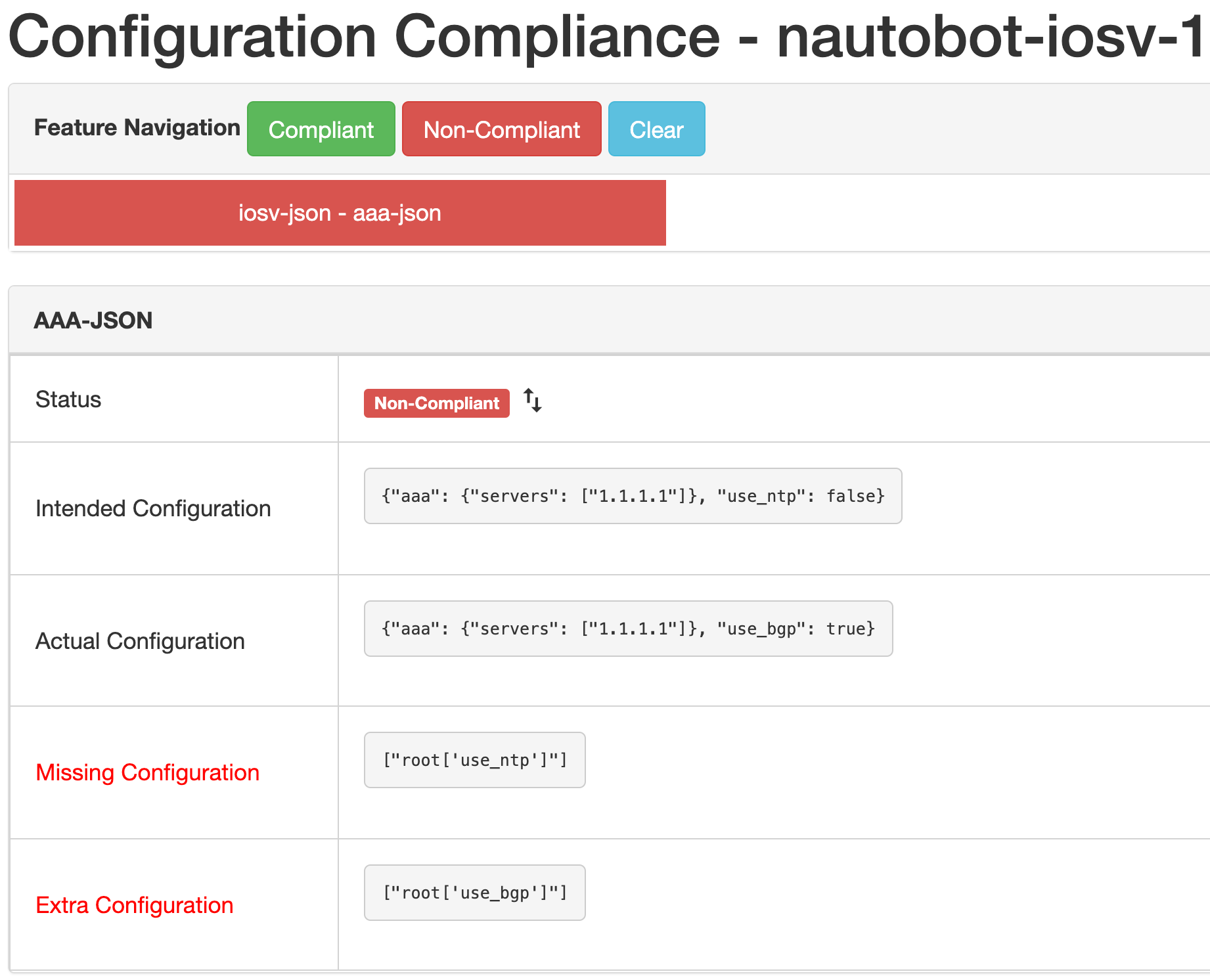 Example Non-Compliant Run in UI Detail