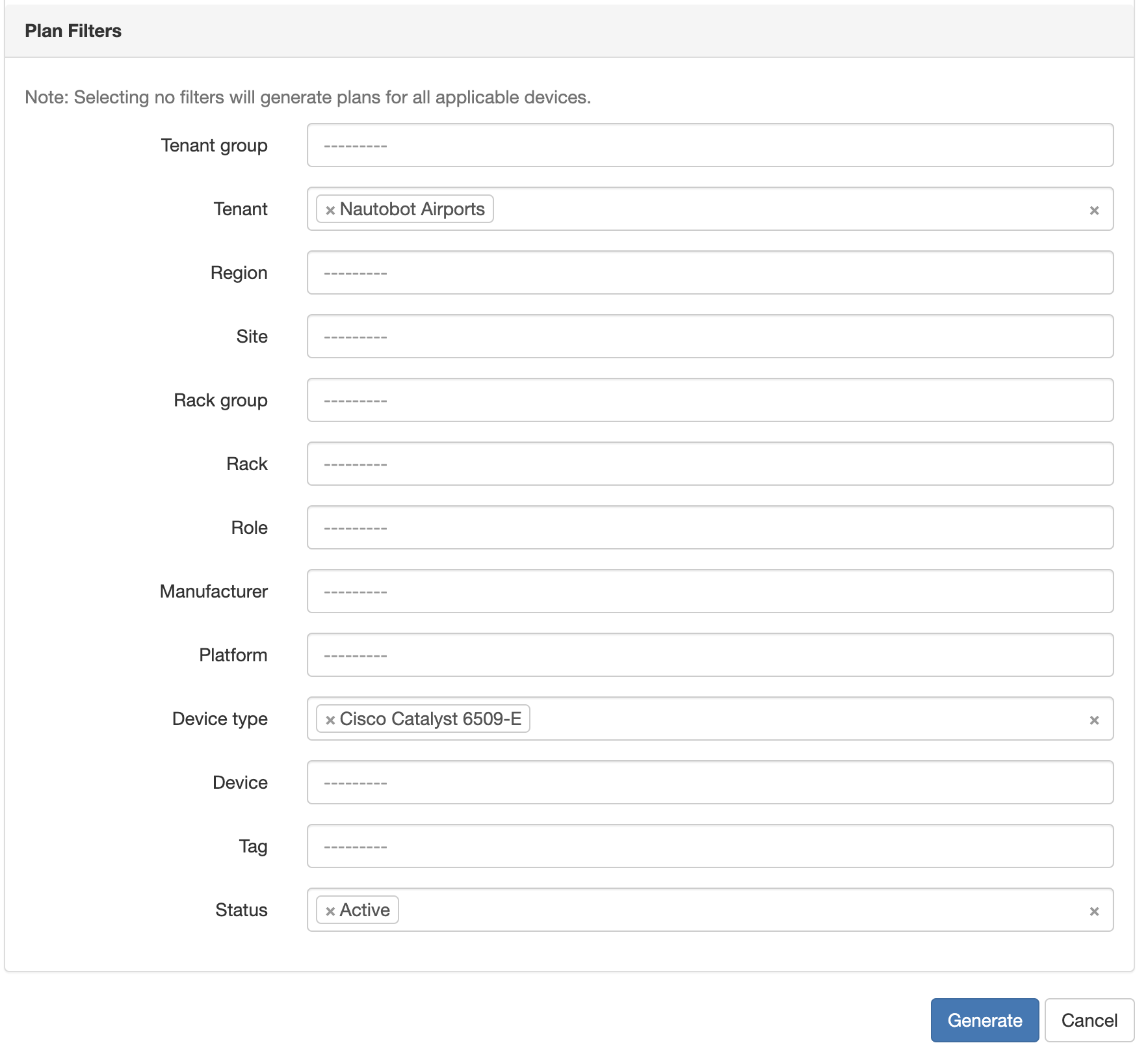 Config Plan Generate Filters