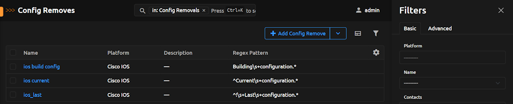Config Removals View