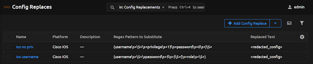 Config Replacements View