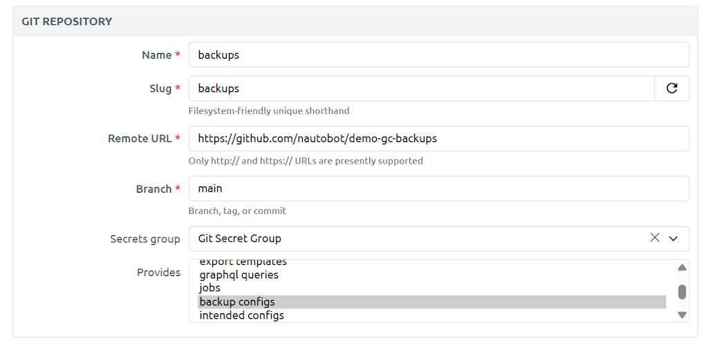 Example Git Backups