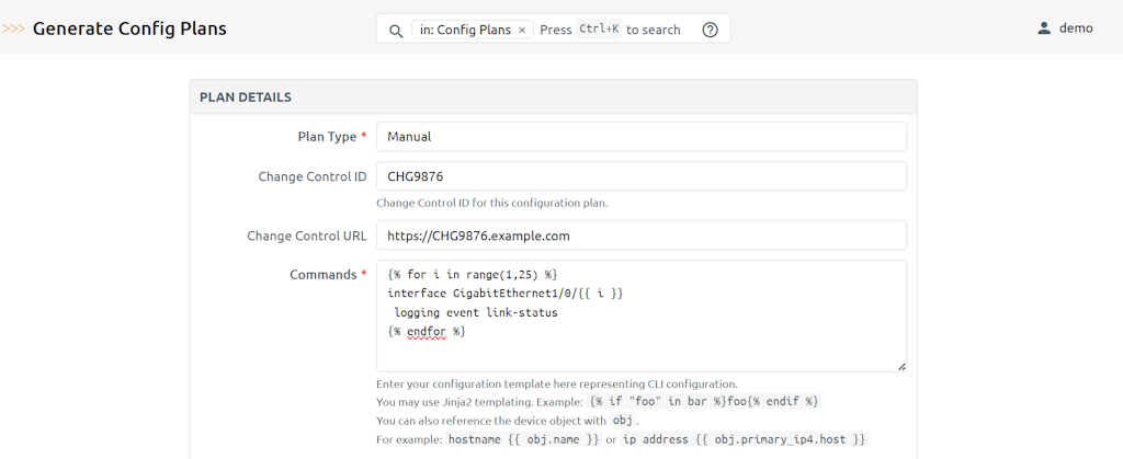 Config Plan Generate Manual