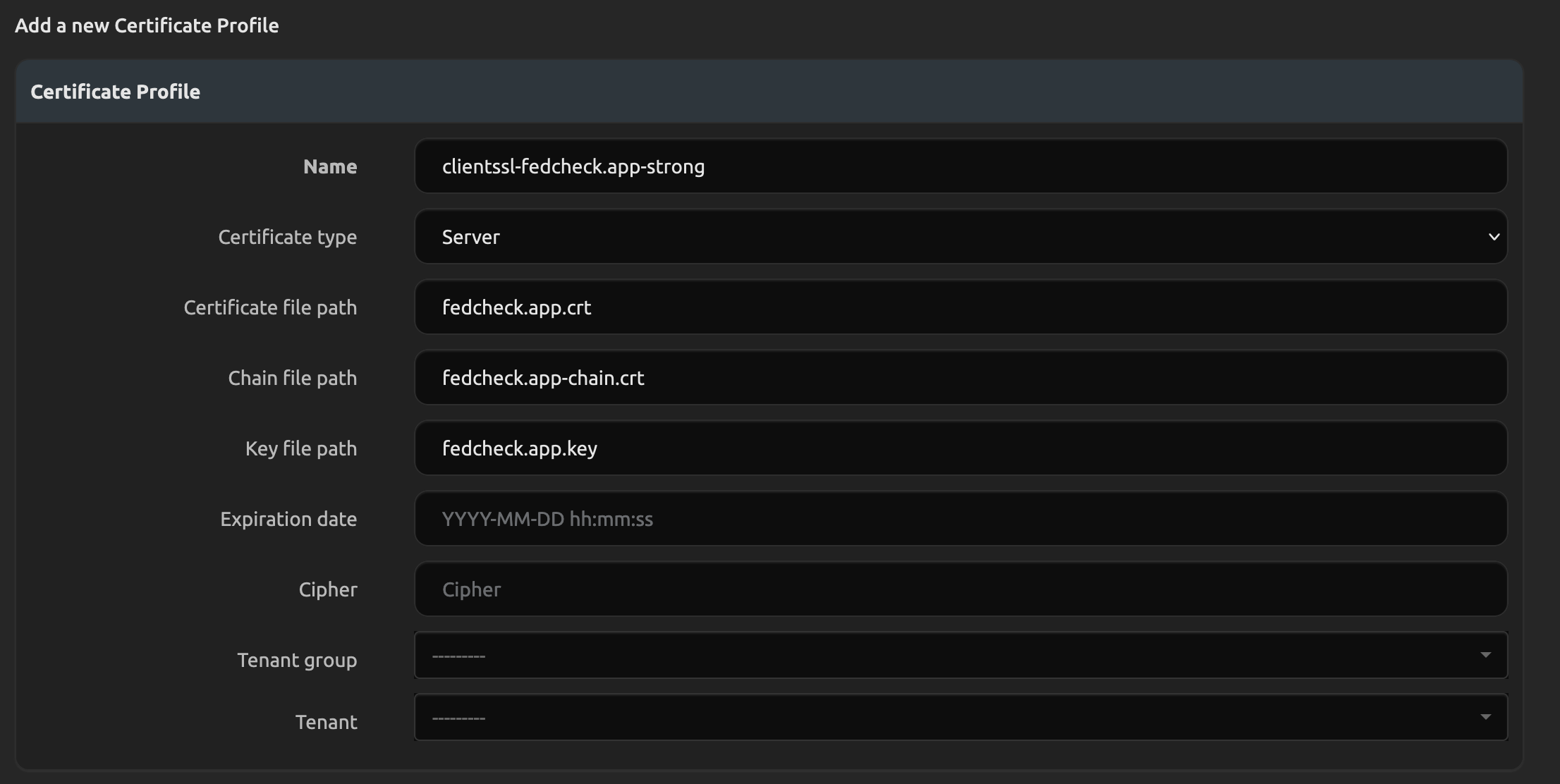 F5 Advanced Certificate Profile