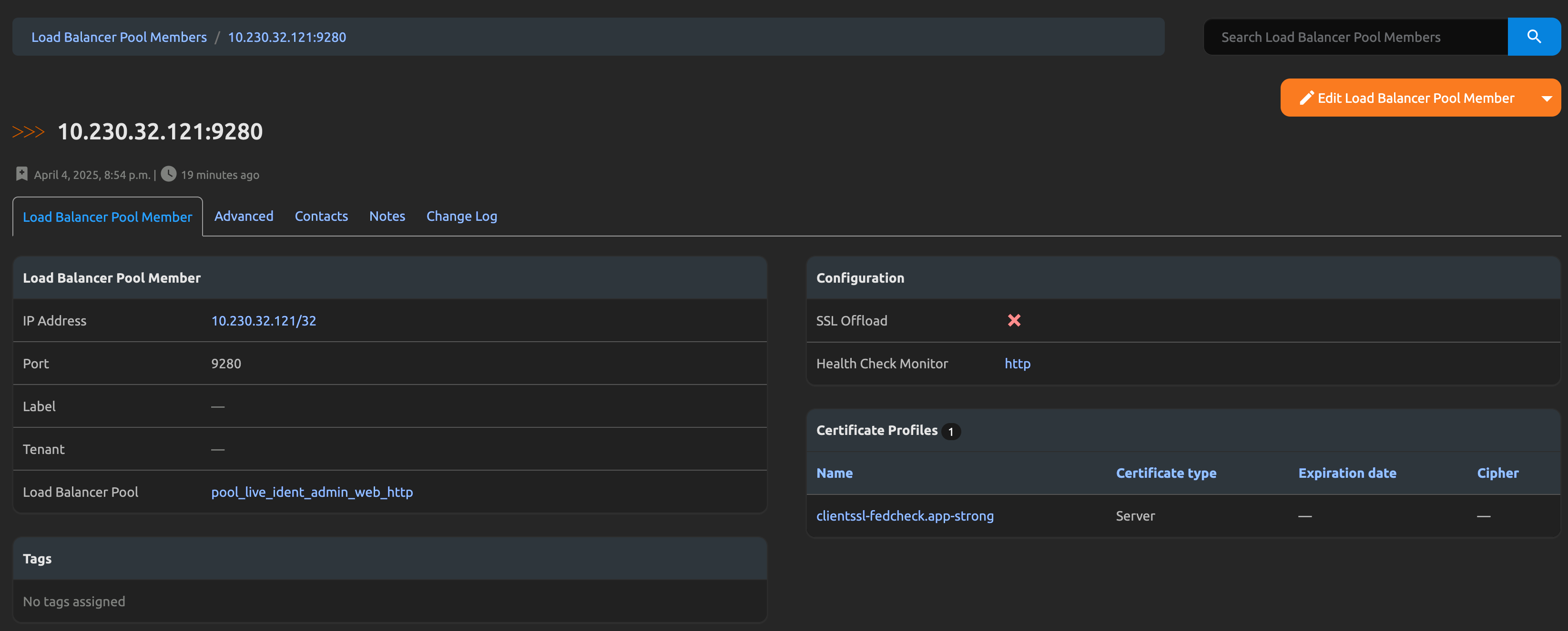 Load Balancer Pool Member Detail
