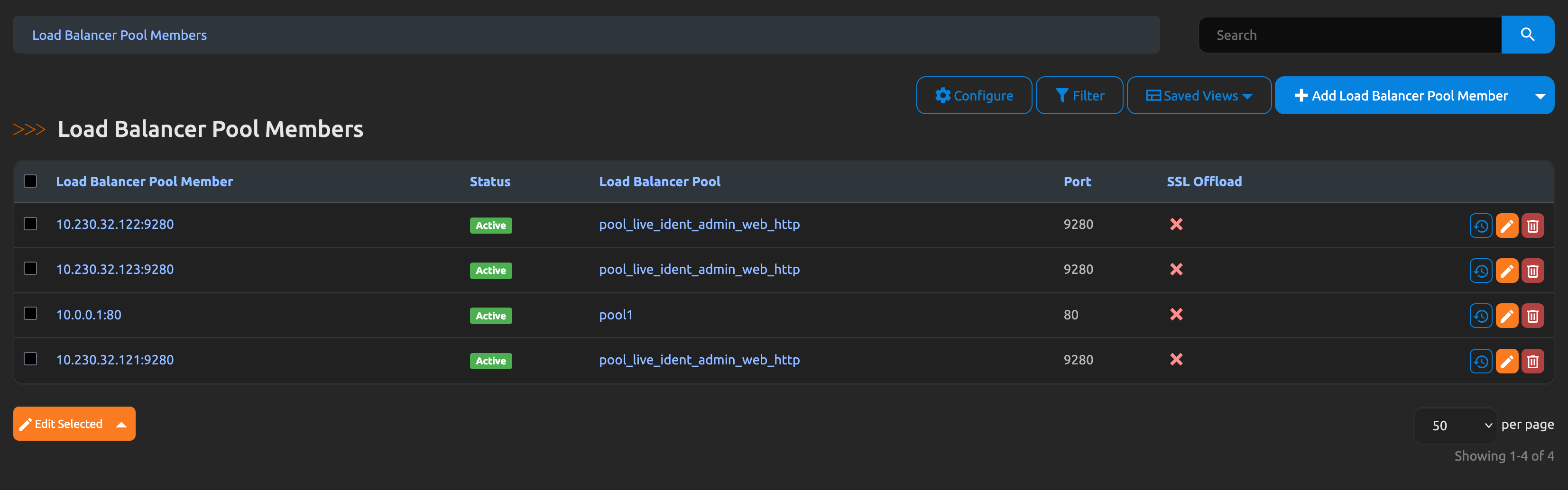 Load Balancer Pool Members List