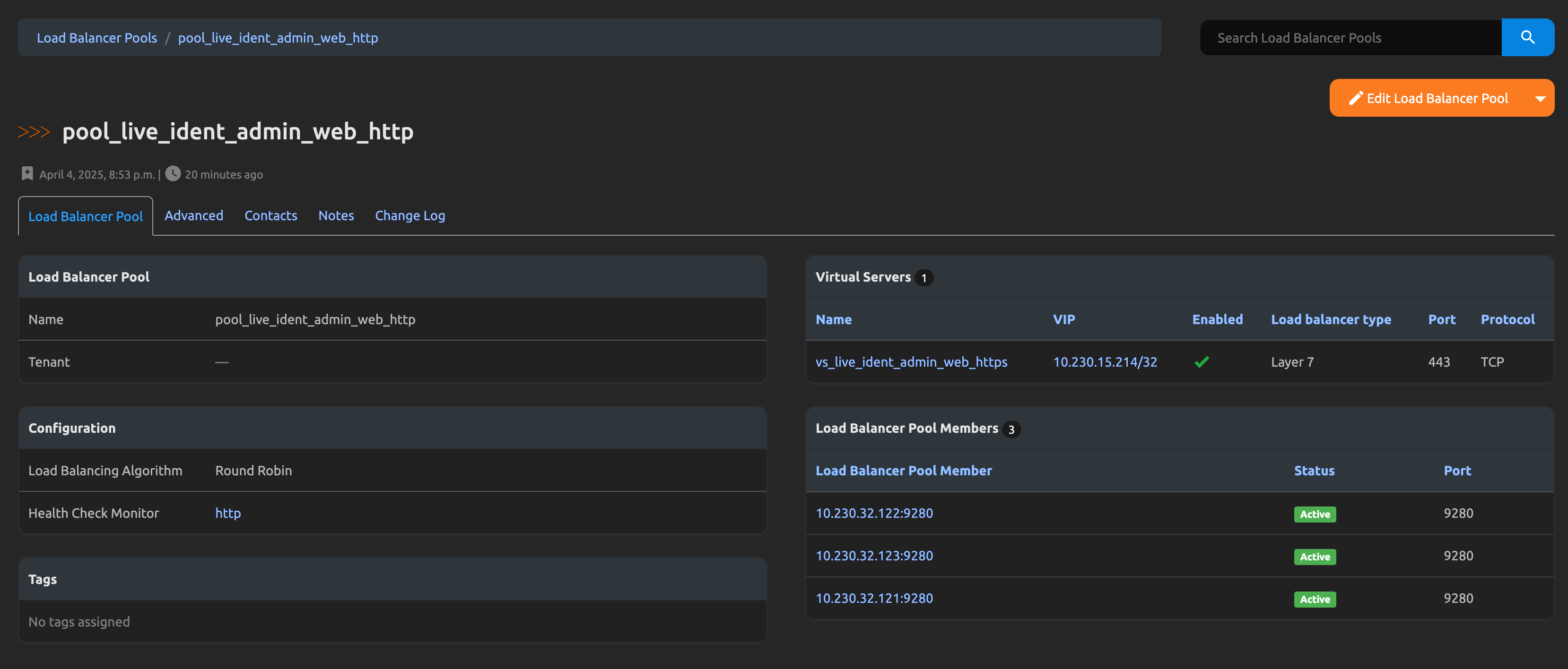 Load Balancer Pool Detail