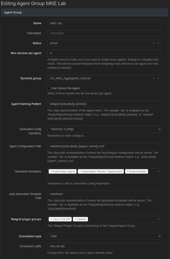 Add a new Telegraf Agent Group
