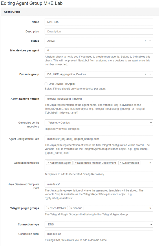 Add a new Telegraf Agent Group