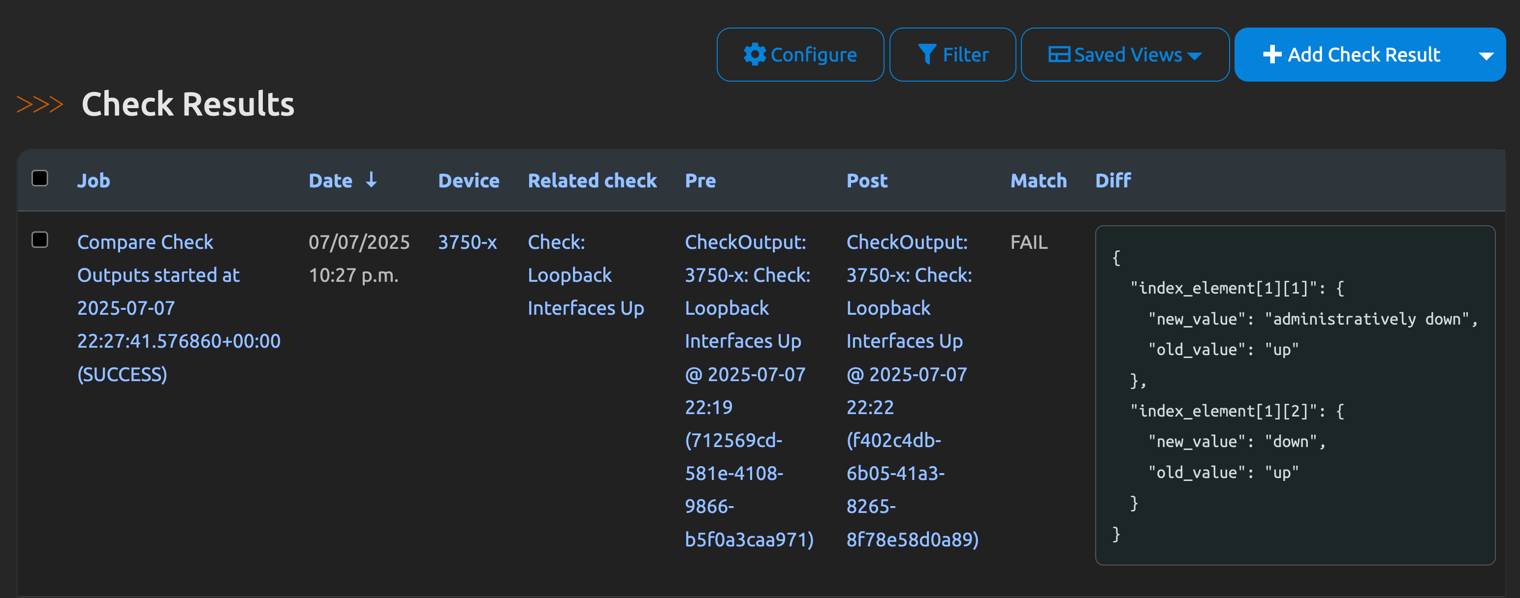 Compare check results