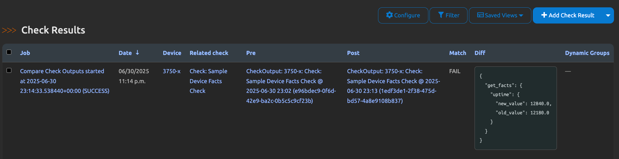 Compare check results