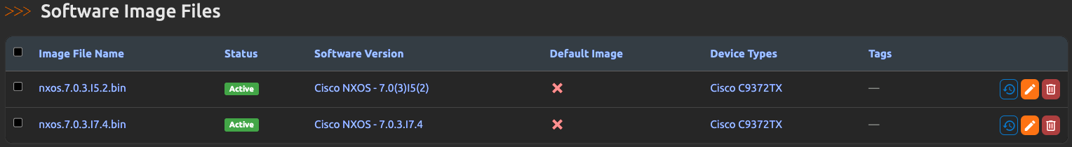 Software Image List UI