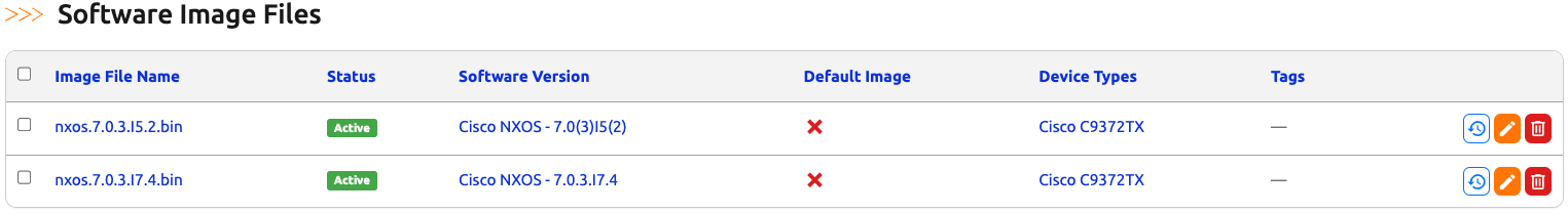 Software Image List UI