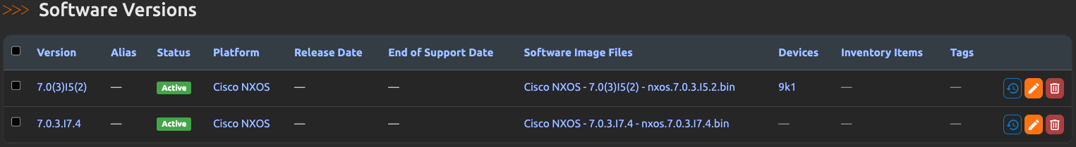 Software Version List UI