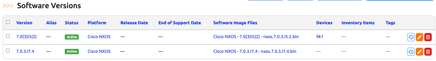 Software Version List UI
