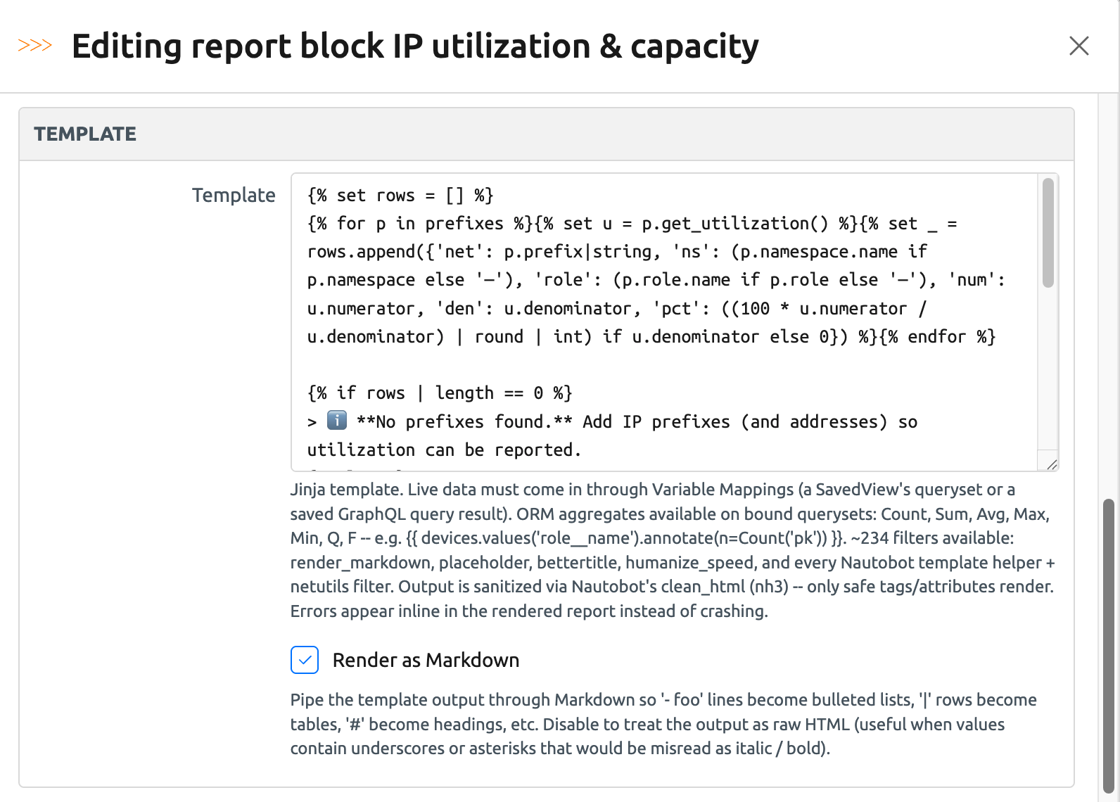 Jinja Template block editor