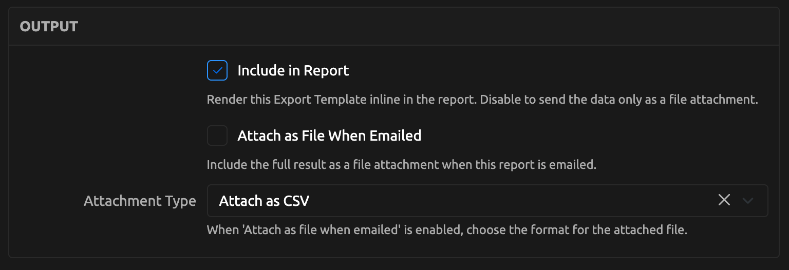 Export Template block output settings