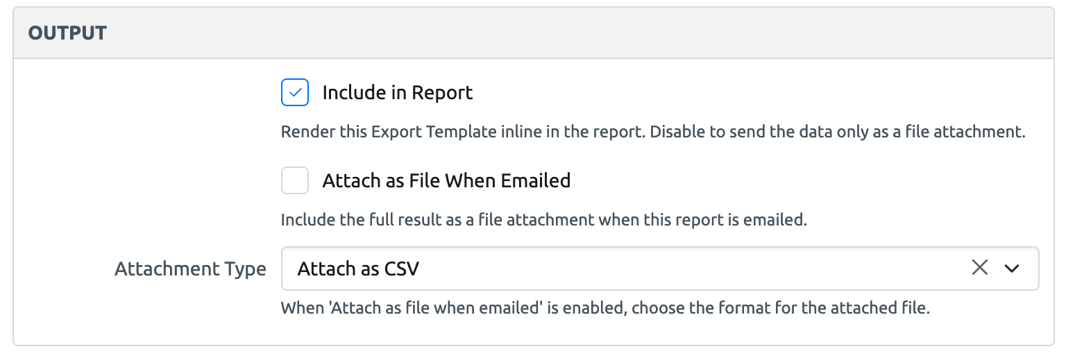 Export Template block output settings