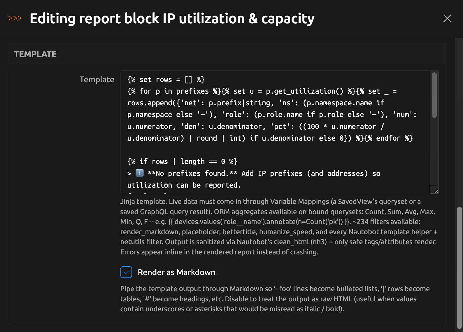Jinja Template block editor