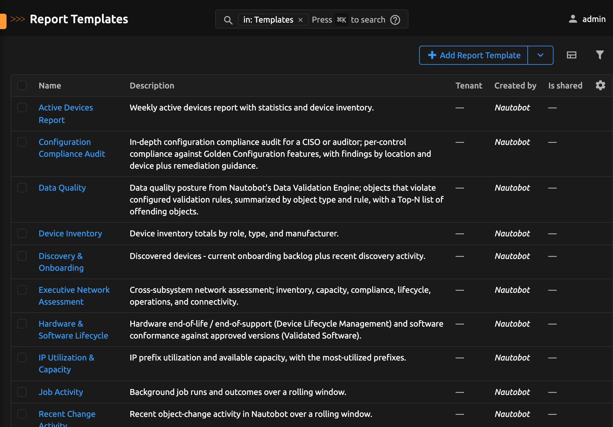 Report Template List
