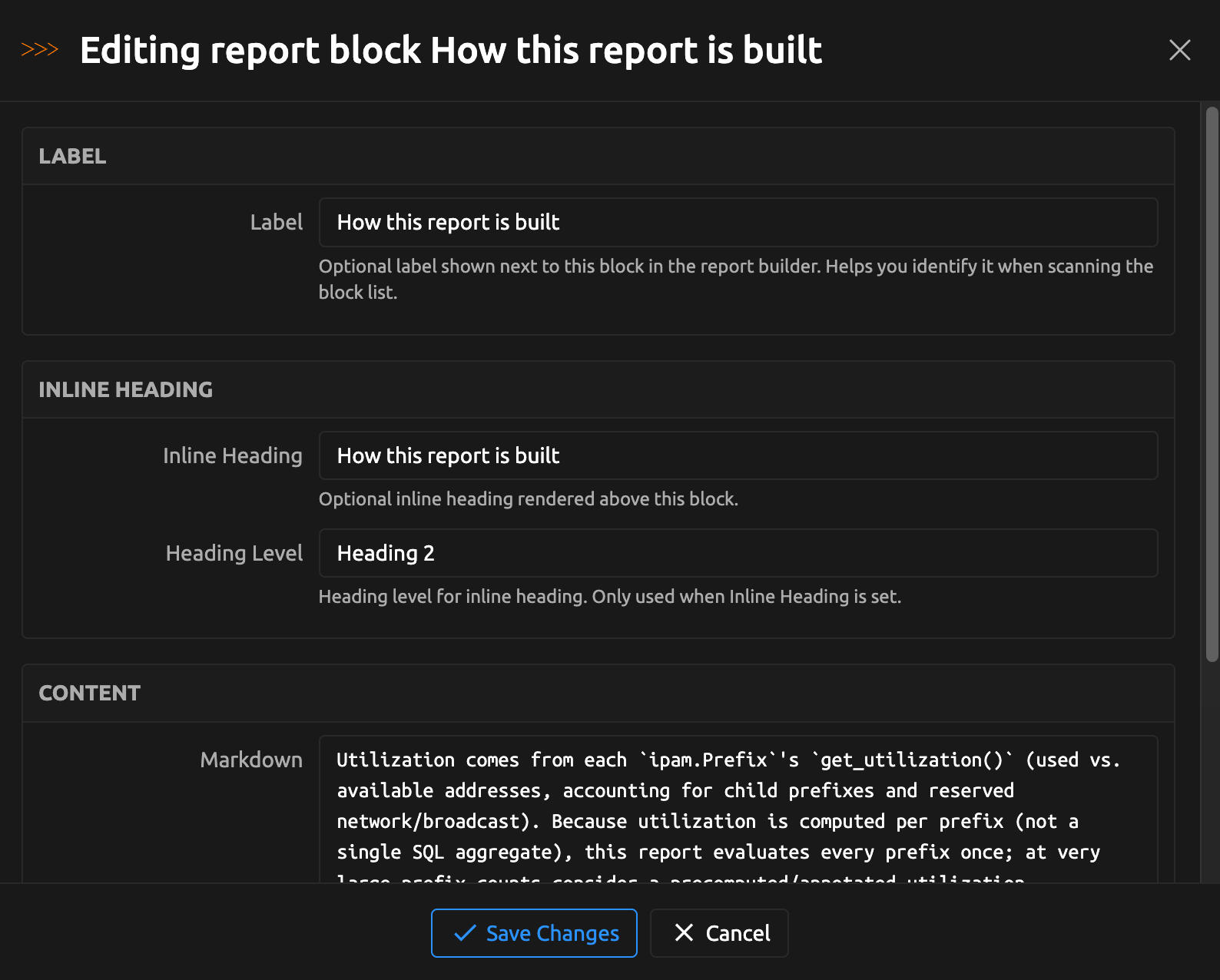 Rich Text block settings