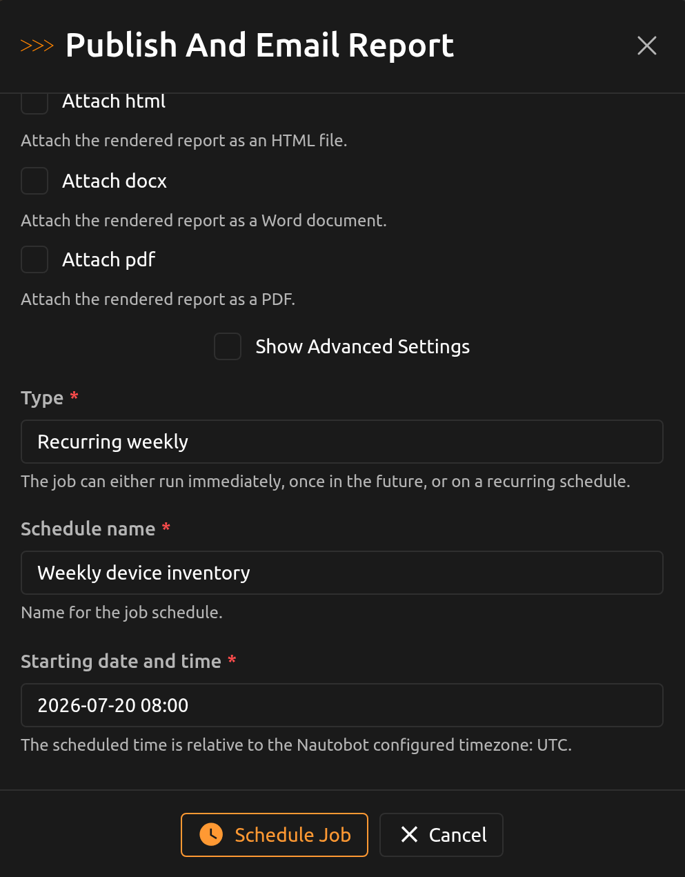 Schedule modal