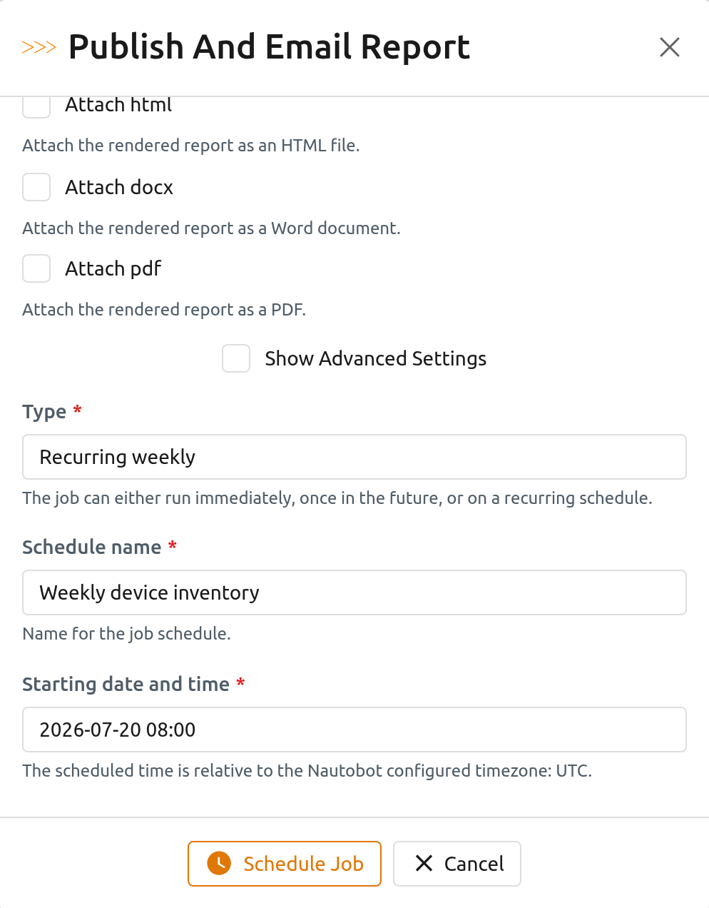 Schedule modal