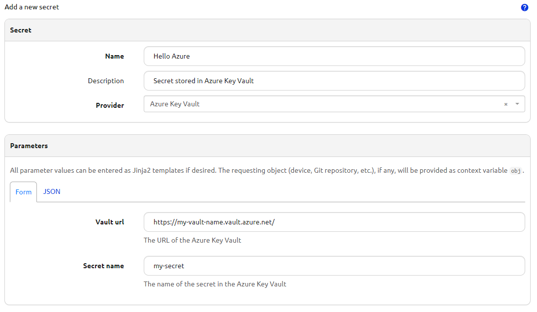 Screenshot of secret using Azure Key Vault