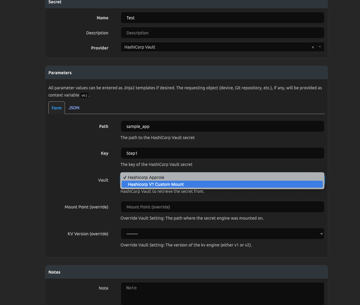 Select Secret Configuration