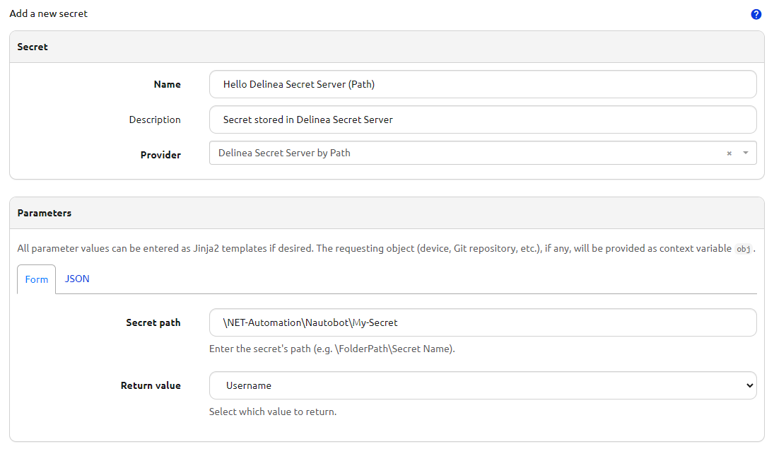Screenshot of secret using Delinea Secret Server by Path