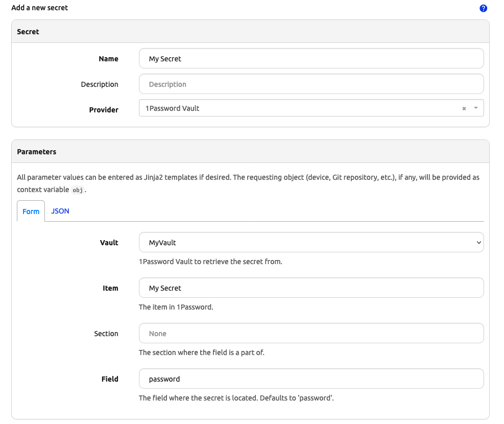 Screenshot of secret using 1Password