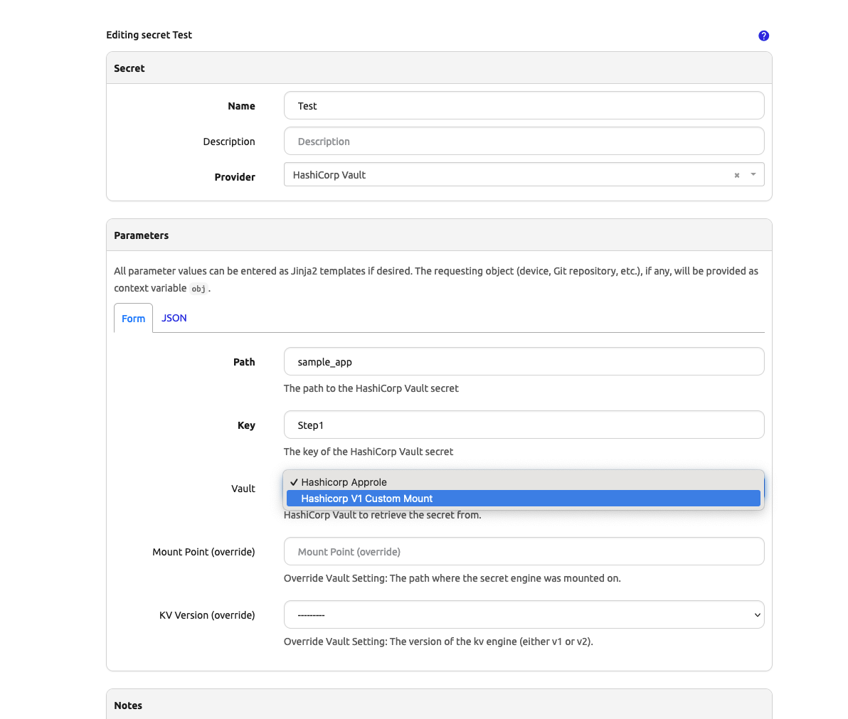 Select Secret Configuration