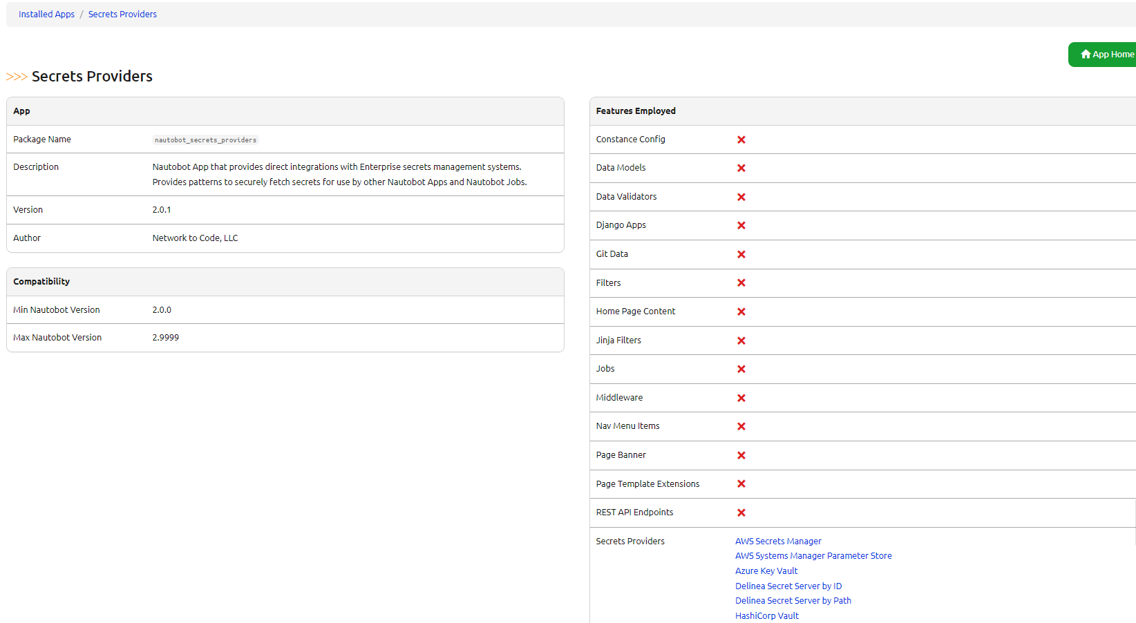 Screenshot of installed apps