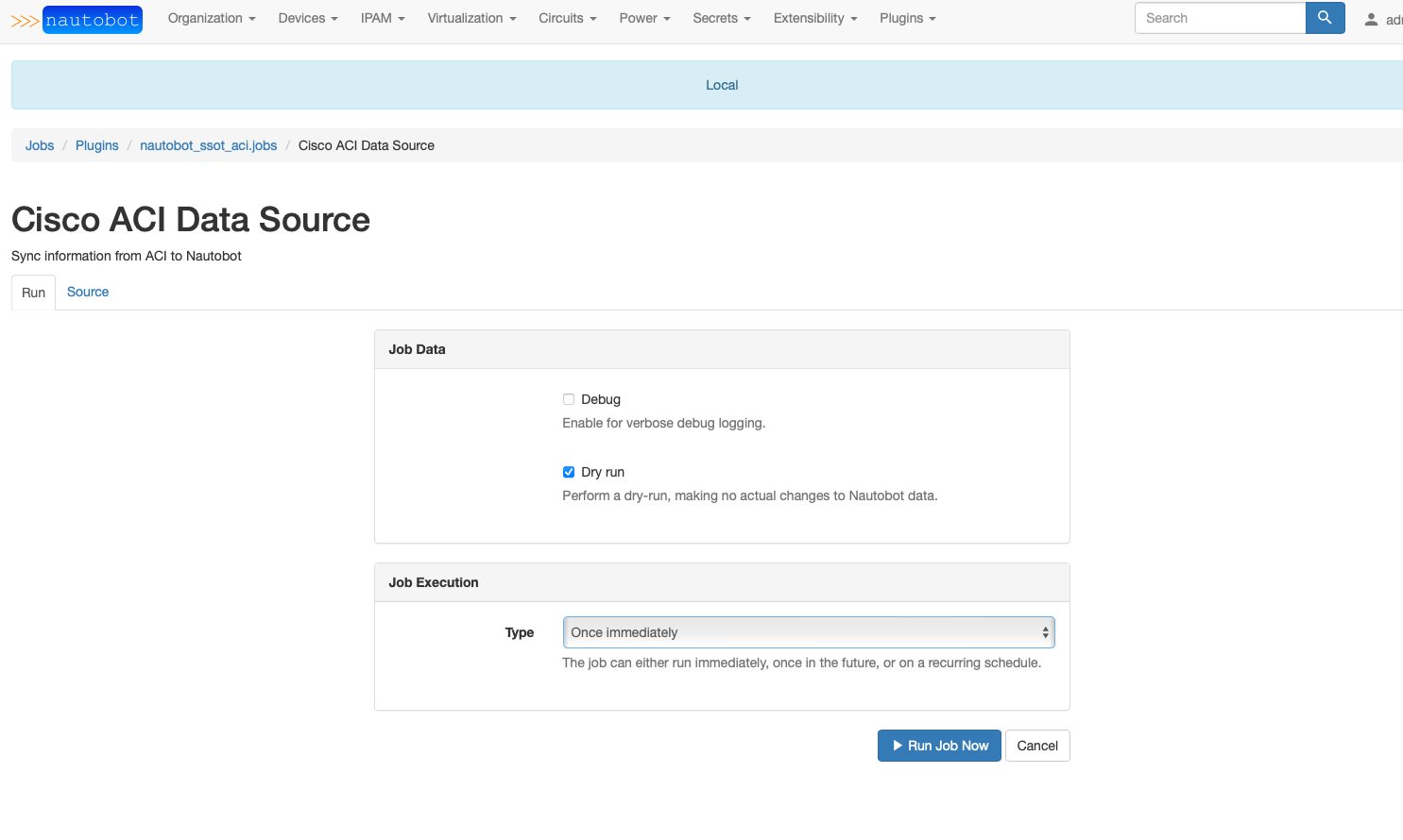 SSoT ACI Job Options