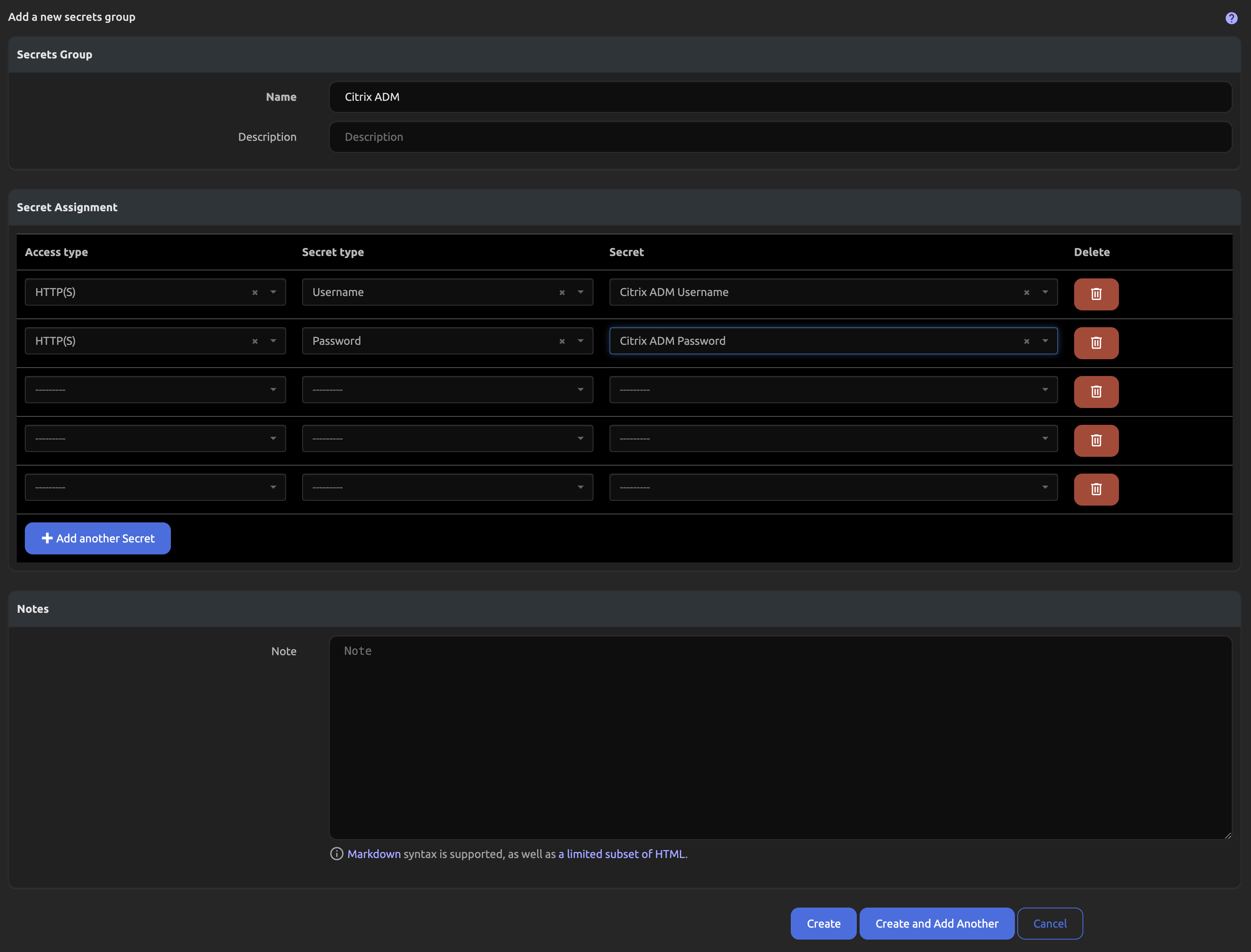 Citrix ADM SecretsGroup